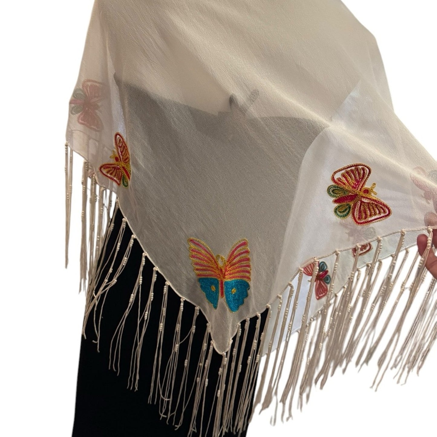 Embroidered Bohemian Fringe Beaded Butterfly Shawl