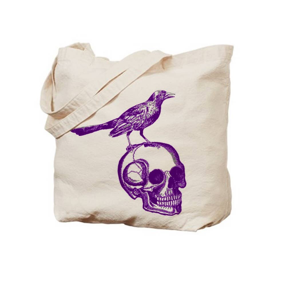 Skull and Raven Tote Bags: Black