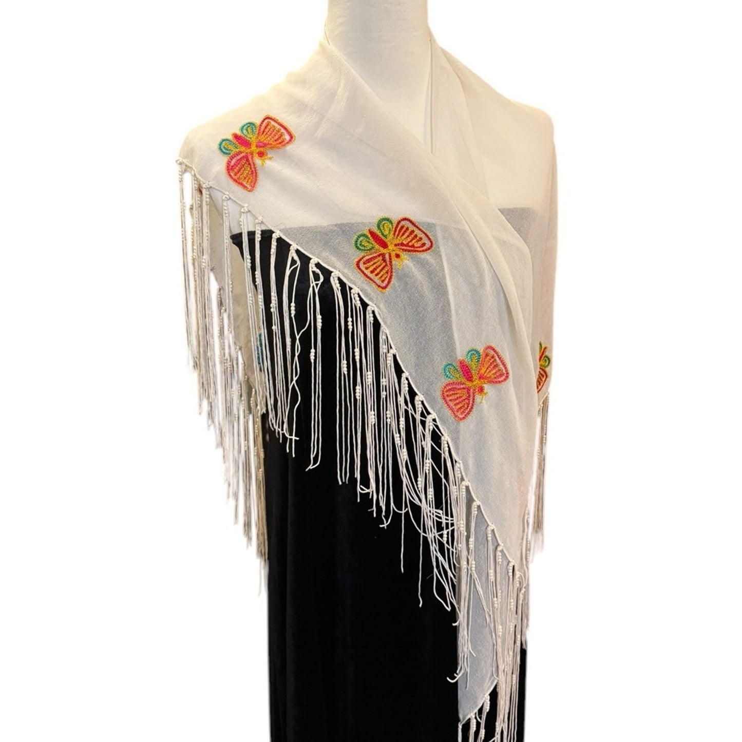 Embroidered Bohemian Fringe Beaded Butterfly Shawl