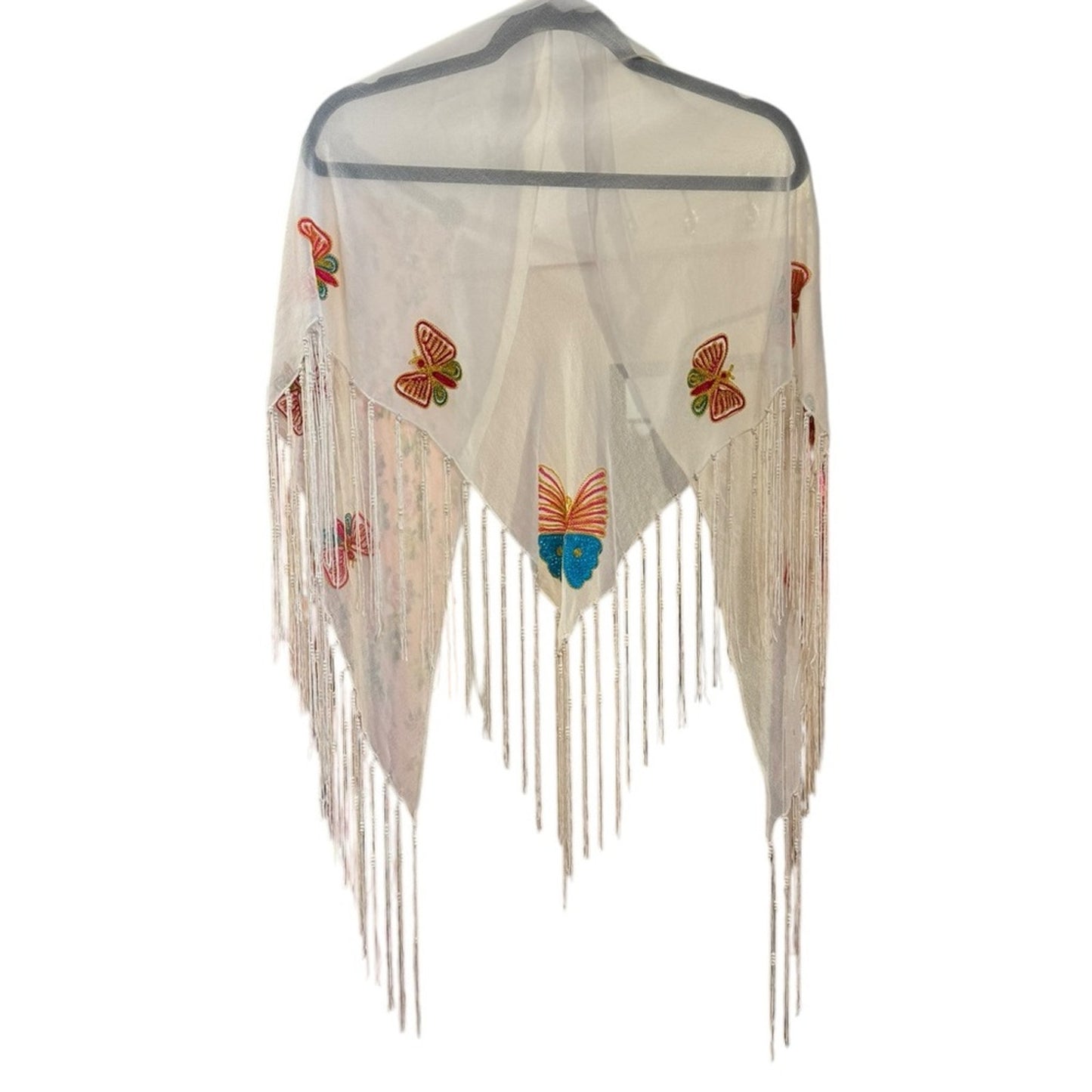 Embroidered Bohemian Fringe Beaded Butterfly Shawl