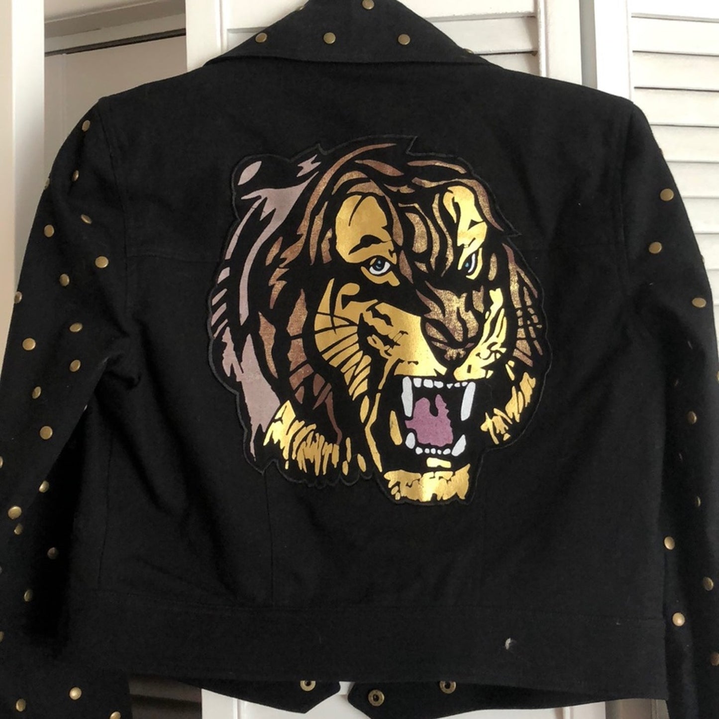 Betsey Johnson Studded Tiger Moto coat