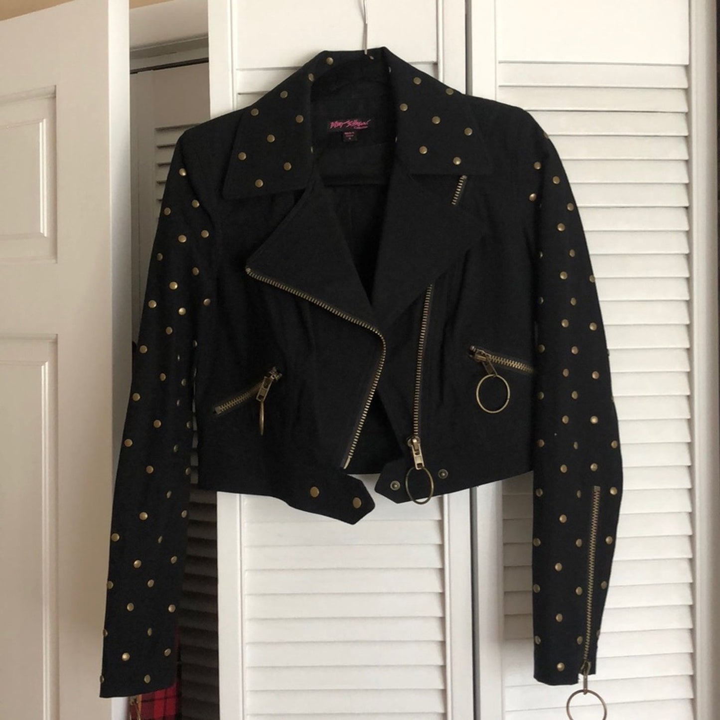 Betsey Johnson Studded Tiger Moto coat