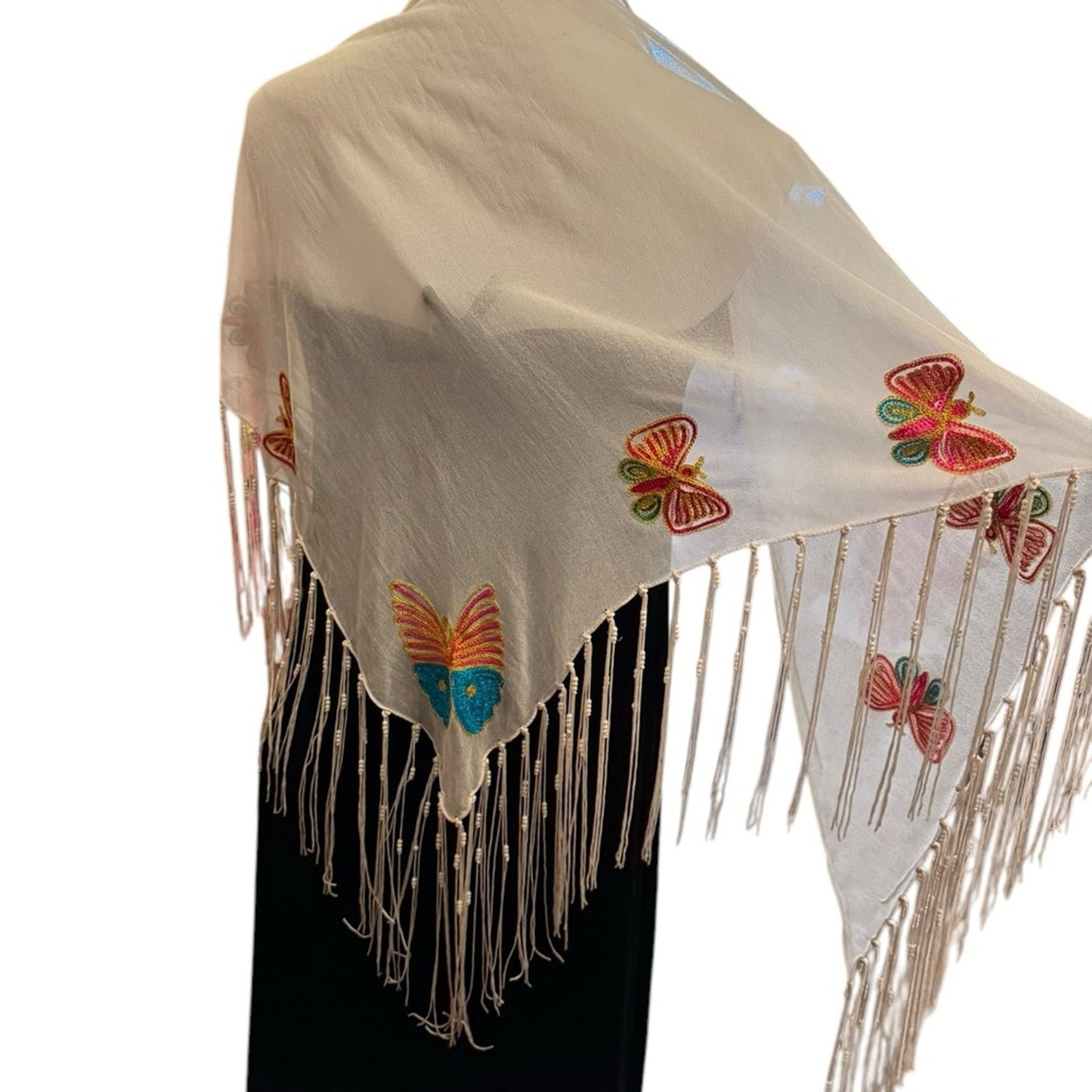 Embroidered Bohemian Fringe Beaded Butterfly Shawl