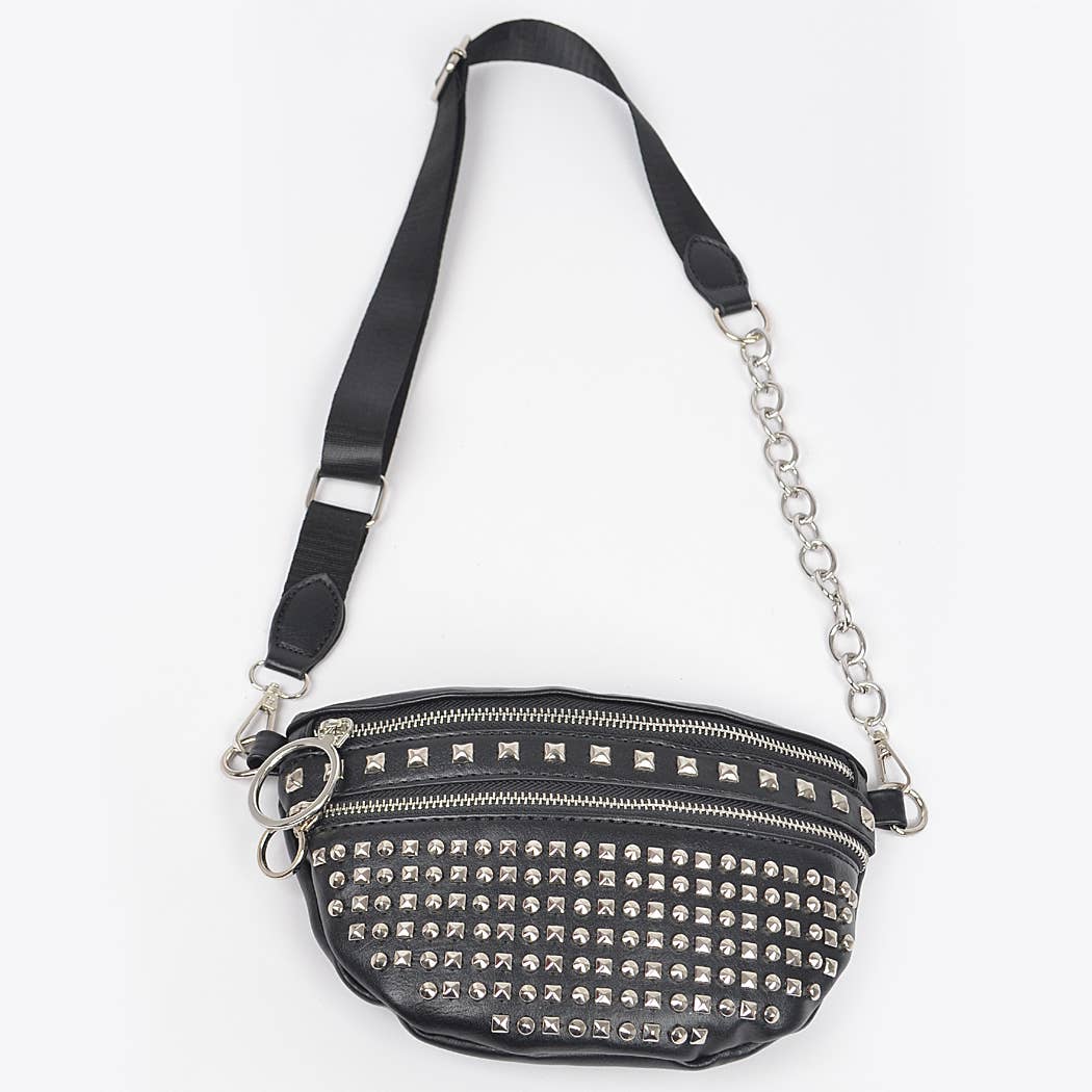 Studded Chain Fanny Pack: White