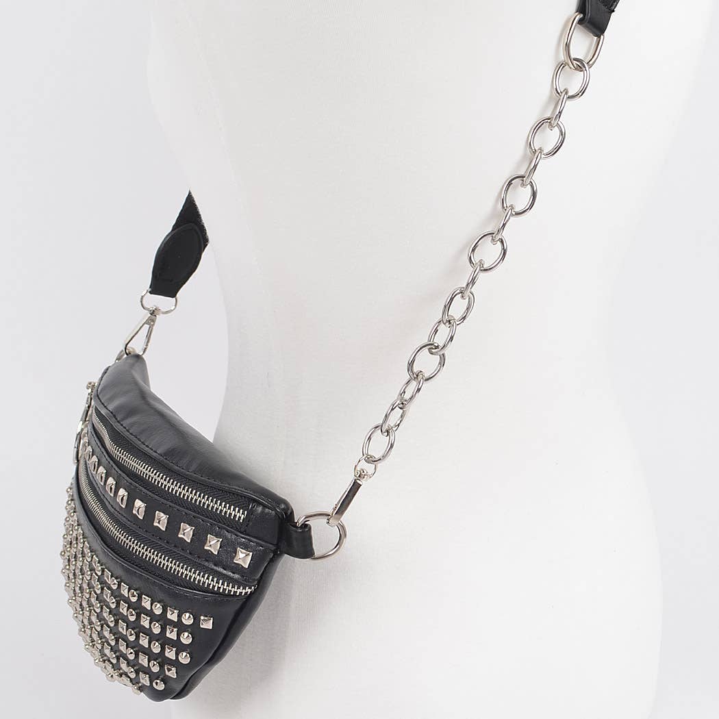 Studded Chain Fanny Pack: White