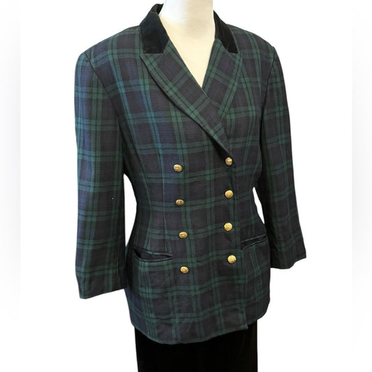 Vintage Neiman Marcus Wool Tartan Blazer Size 14