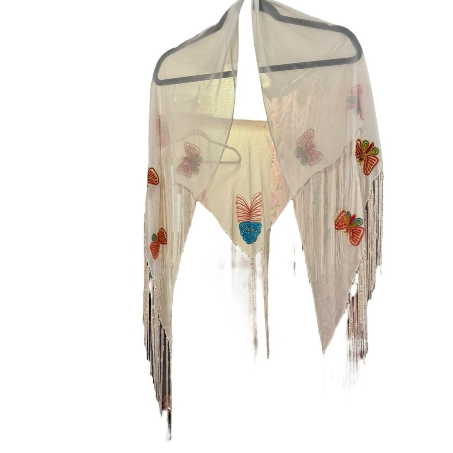 Embroidered Bohemian Fringe Beaded Butterfly Shawl