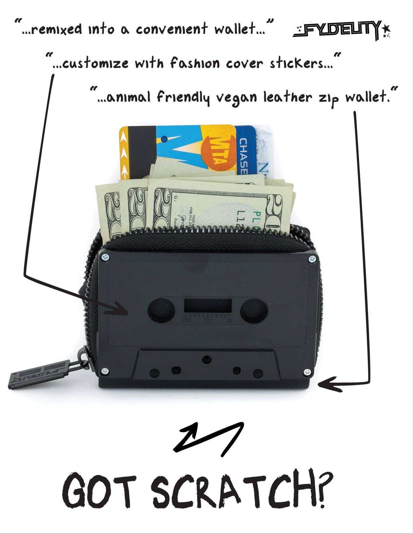 70258: Retro Cassette Wallet | Black Mattte