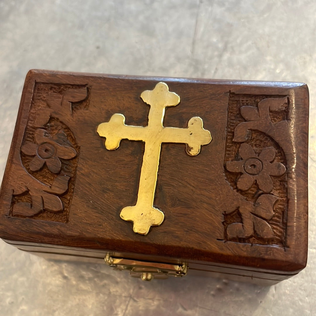 Brass Cross Wood Box