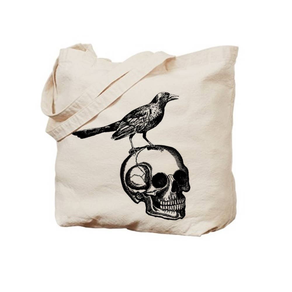 Skull and Raven Tote Bags: Black