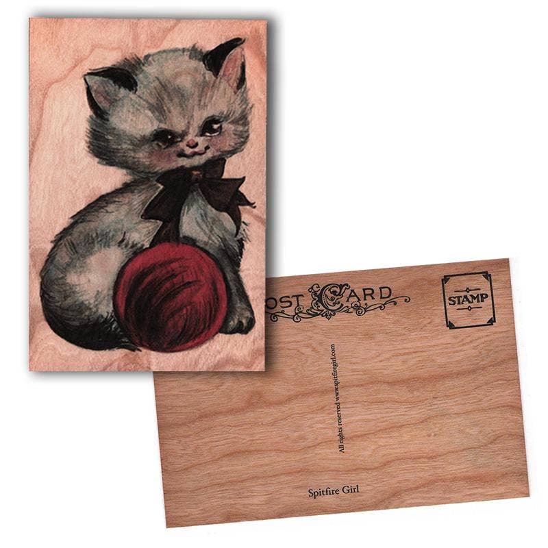 Wood Postcard - Kitty Yarn